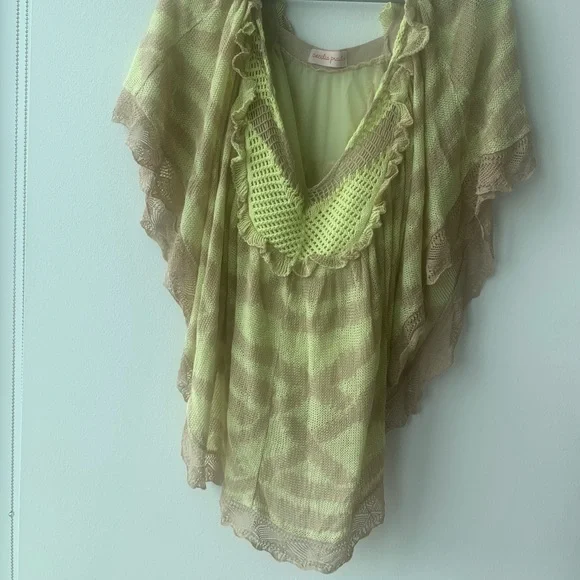 Anthropologie Cecilia Prado Boho Crocheted Drape Poncho  Beige snd Yellow SZ S - Picture 6 of 9